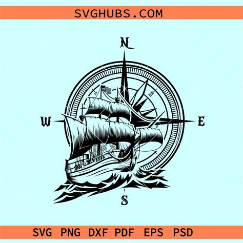 Ship Compass Svg Ship And Compass Svg Boat Compass Svg Nautical Svg