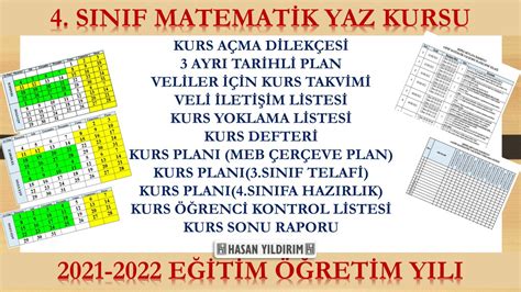 4 Sınıf Matematik Yaz Kursu Planı ve Tüm Evrakları MEB Çerçeve Plana