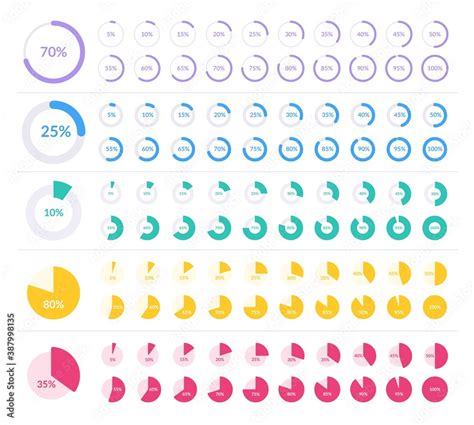 Colored pie chart set. Circle percentage diagram for application ...