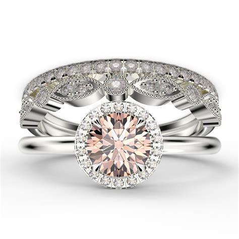 Fairy Minimalist 2.25 Carat Round Cut Morganite And Diamond Moissanite