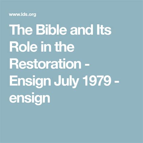 The Bible And Its Role In The Restoration Ensign July 1979 Ensign