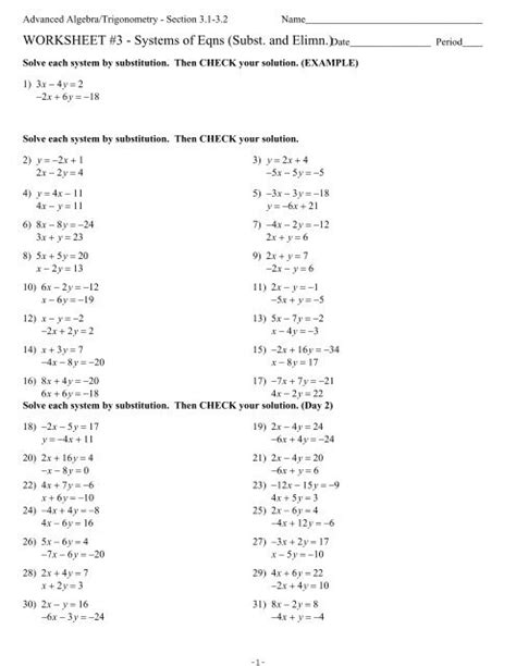 Systems Of Equations Substitution And Elimination 3 1 3 2