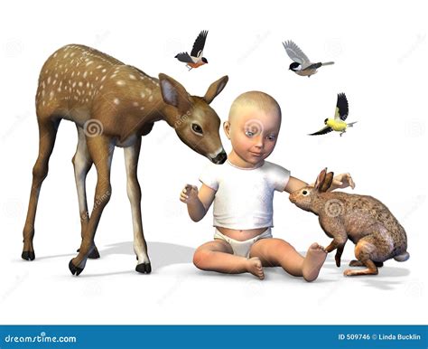 Baby with Forest Animals - with Clipping Path Stock Illustration ...