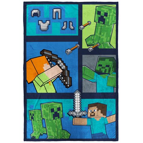 Minecraft Kids Twinfull Blanket 62 X 90 Microfiber Green And Blue