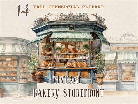 Vintage Bakery Storefront Watercolor Clipart Retro Baking Shop Free