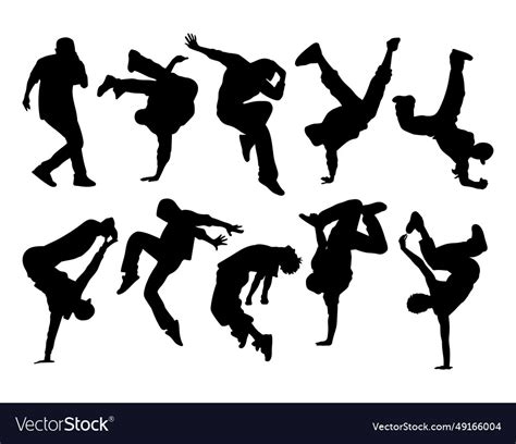 Dancing People Silhouettes Breakdancing Stencil Vector Image