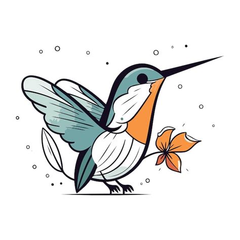 Oiseau Colibri Avec Fleur Illustration Vectorielle Dans Le Style De