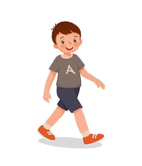 Premium Vector | Cute little boy walking on the road