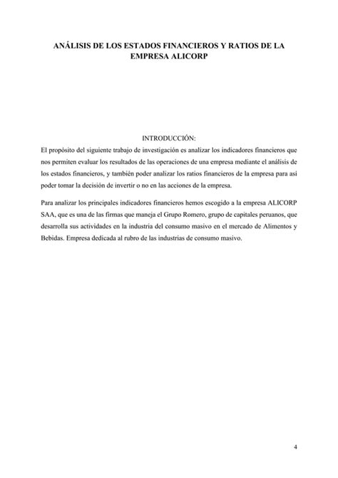 Analisis De Los Estados Financieros De La Empresa Alicorp Periodo