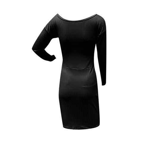 Ichuanyi Womens Fashion Slim Dress Solid V Neck Long Sleeve Tight