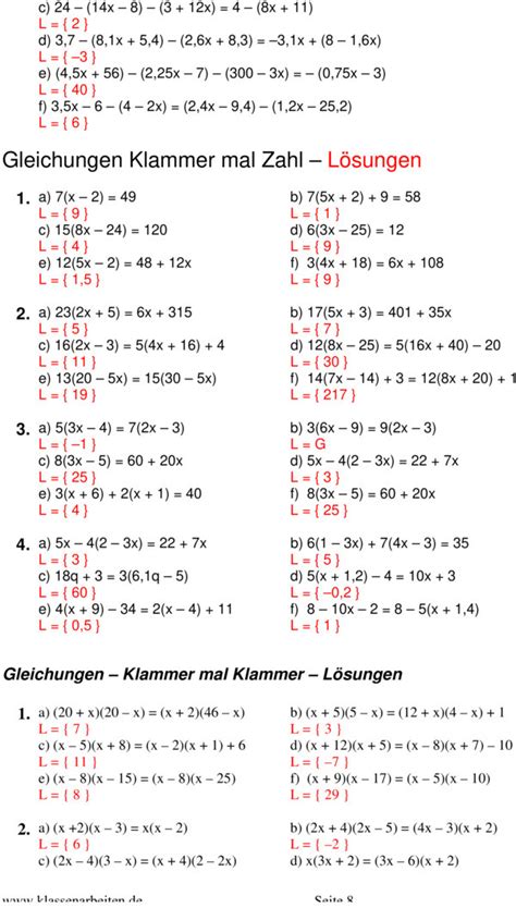 Übungsblatt zu Terme und Gleichungen 8 Klasse