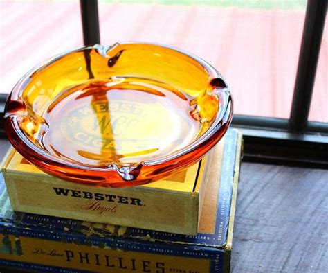 Vintage Ashtray Amber Glass Round For Cigars 8 Inches With 4 Etsy