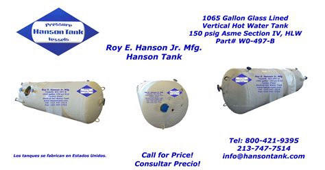 WO B Gallon Insulated Hot Water Storage Tank Hanson Tank Asme