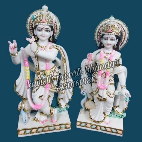 Painted Hindu 18 Inch Radha Krishna Marble Statue For Worship At Rs