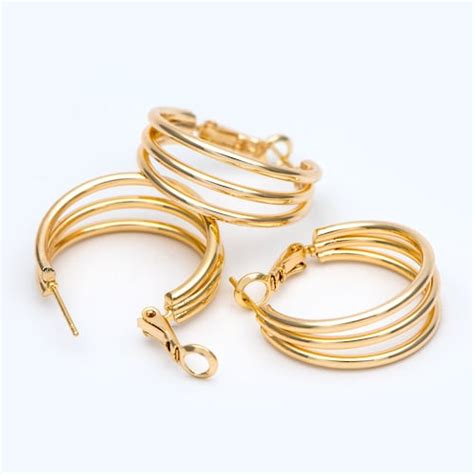 10pcs Long Oval Hoop Ear Posts 18k Gold Plated Brass Etsy