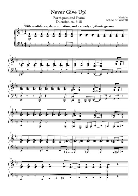 Never Give Up Sheet Music For Piano Solo