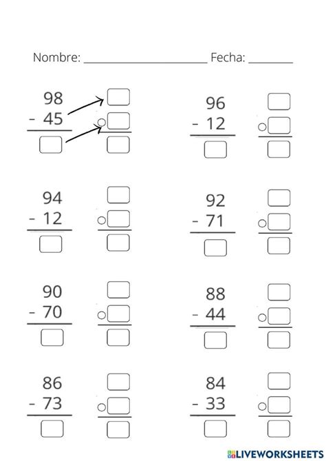 Prueba De La Resta Online Worksheet For De Primaria