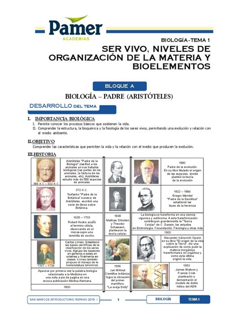 PDF Bio S1 SER VIVO NIVELES DE ORGANIZACIÓN DE LA MATERIA Y