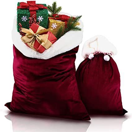 Christmas Red Velvet Santa Bag Set Of