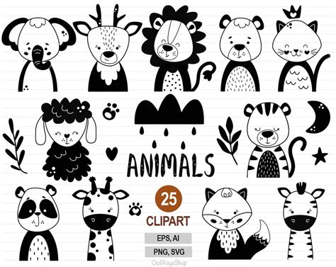 Tiere Clipart Schwarzes Tier Svg Skandinavische Tiere Baby Tiere Svg