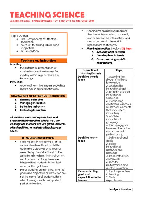 Finals Science Reviewer - Jocelyn Romero |FINALS REVIEWER – 2 nd Year
