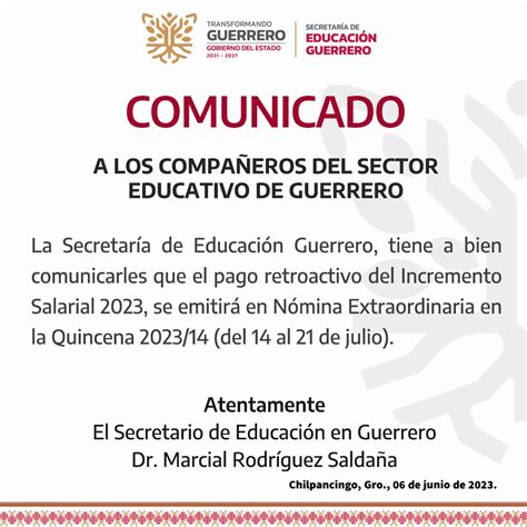 Pago retroactivo del incremento salarial 2023 Secretaría de Educación