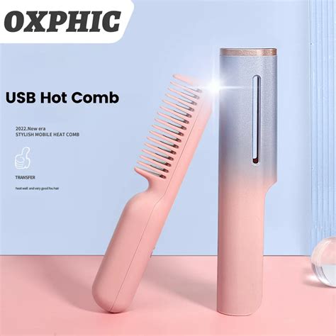 Electric Rechargeable Hair Comb Ceramic Hot Comb Portable Anti Scalding Straight Hair Comb For