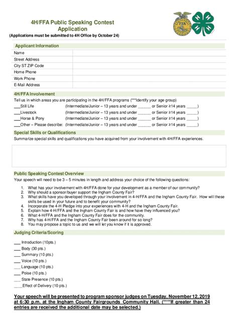 Fillable Online H Ffa Public Speaking Contest Application Fax Email