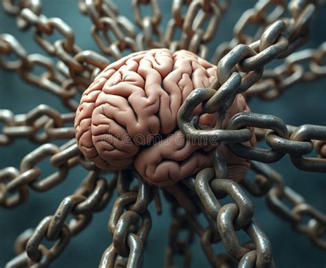 Human Brain Trapped And Bound By Heavy Chains Stock Illustration