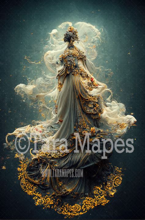 Ivory And Gold Mermaid Gown Digital Backdrop Ornate Ivory White