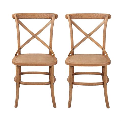 Solid Oak Timber Cross Back Dining Chairs Set Of 2 French