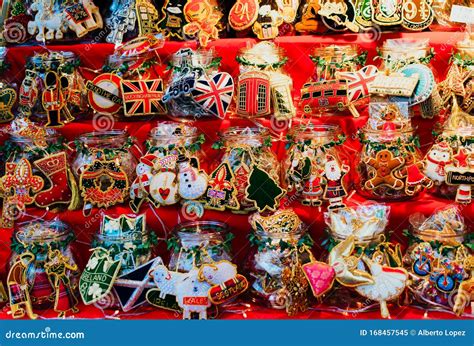 Souvenirs On Stall With Decorations For Winter Holidays At Traditional Annual Christmas Market ...