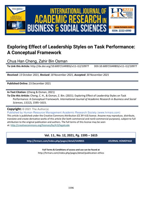 Pdf Exploring Effect Of Leadership Styles On Task Performance A