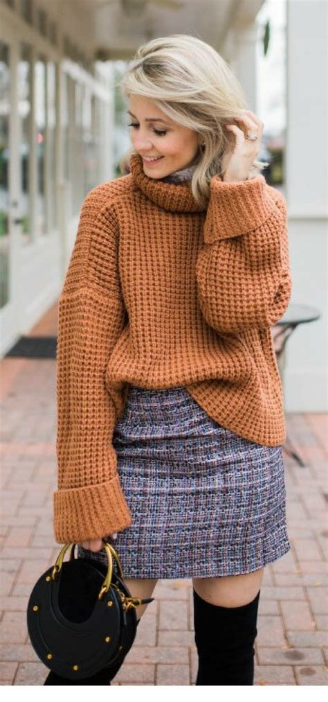 Brown Sweater And Plaid Mini Skirt Fashion Fashion Outfits Womens