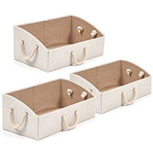 Ezoware Set Of Large Foldable Bamboo Cotton Fabric Storage Basket