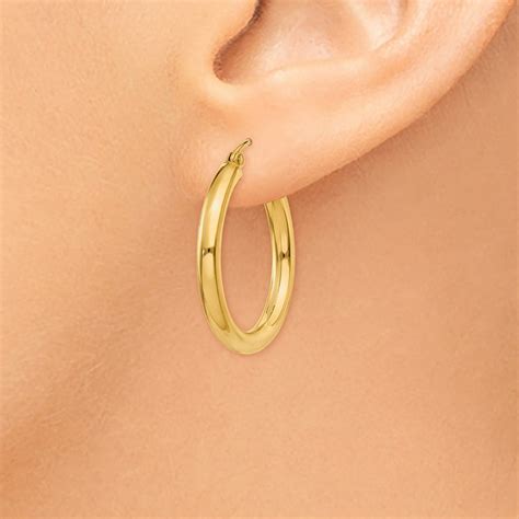 3mm X 25mm 14k Yellow Gold Classic Round Hoop Earrings