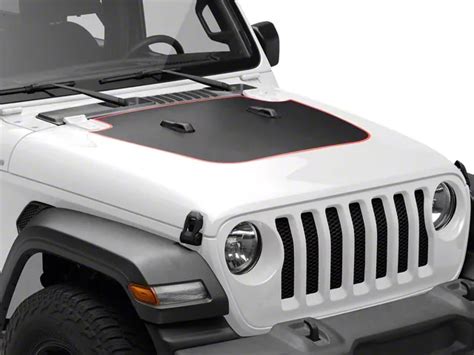 SEC10 Jeep Wrangler Hood Decal; Black/Red Carbon Fiber J187882 (18-24 ...