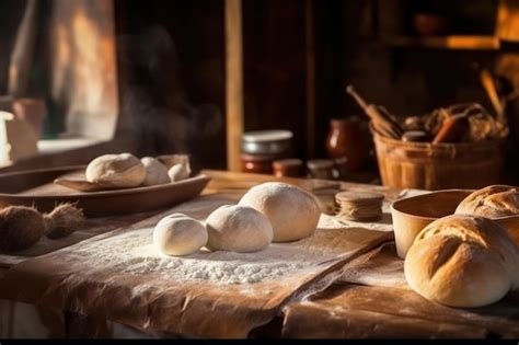 Premium AI Image Bread Preparation Hands Kneading Dough On Table