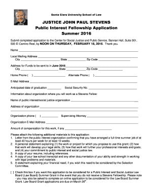 Fillable Online Law Scu Stevens Public Interest Fellowship