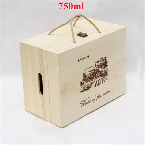 6 Bottle Hinged Lid Wooden Wine Boxes