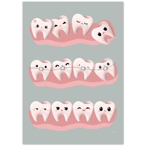 Cute Teeth Poster Orthodontist Office Decor Teeth Braces Etsy