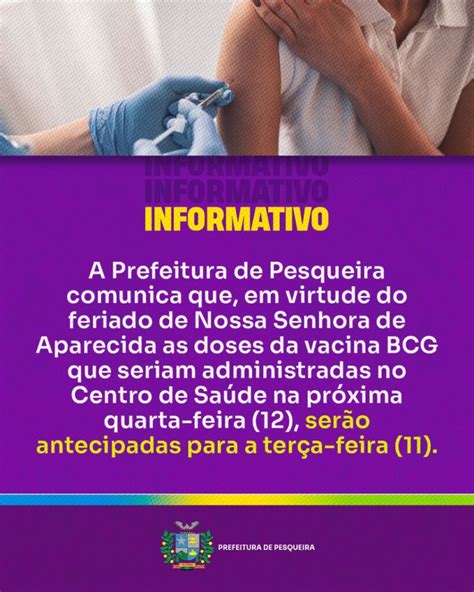 Aplicação de doses BCG será antecipada em Pesqueira Prefeitura