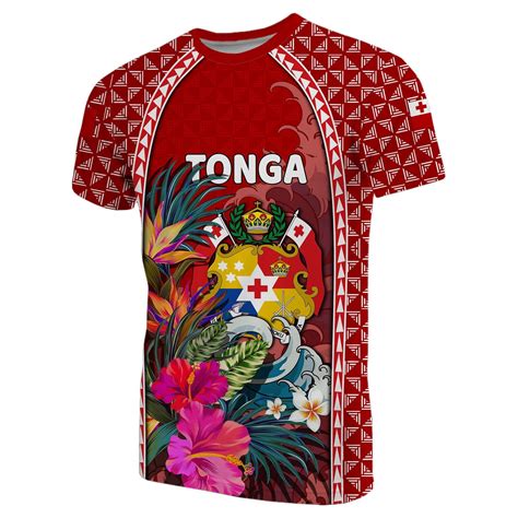 Aio Pride Tonga T Shirt Coat Of Arms Polynesian With Hibiscus And Wave