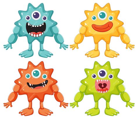 Colorido Conjunto De Lindos Personajes De Dibujos Animados De Monstruos Alienígenas Vector Gratis