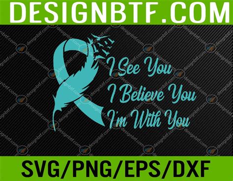 Teal Sexual Assault Awareness Green Feather Ribbon Svg Eps Png Dxf Digital Download Designbtf