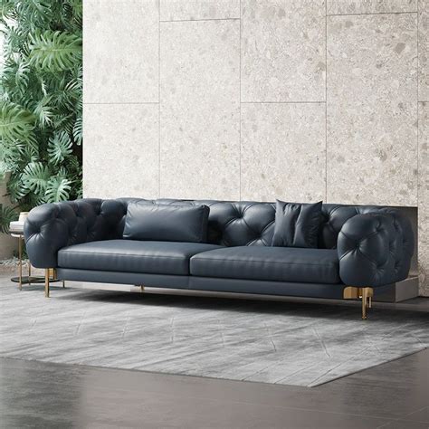 Luxury italian modern leather 3 seater sectional lounge chesterfield ...