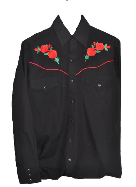 Men S Black With Red Rose Ely Cattleman Embroidered Western Shirt