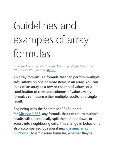 Guidelines and Examples of Array Formulas | PDF