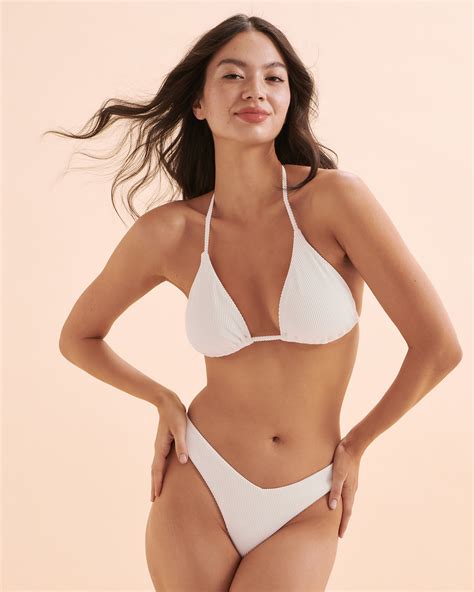 Tropik Ribbed V Cut Thong Bikini Bottom White Bikini Village