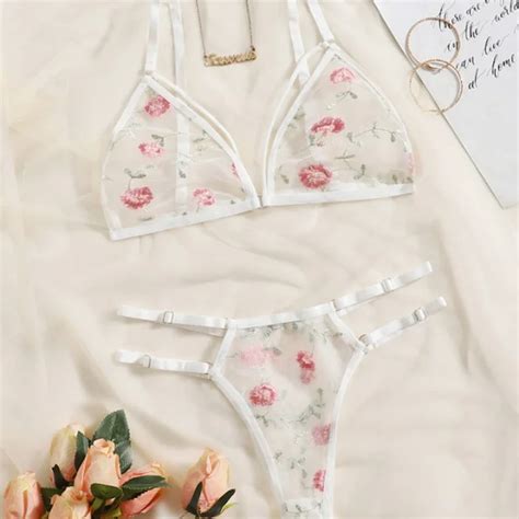 Mulheres Bordados Floral Roupa Interior Terno Suti Sexy Feminino